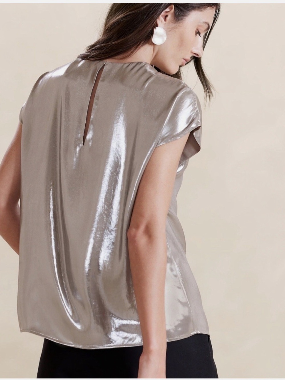 Banana Republic Shiny Taupe Cap-Sleeve Satin Top